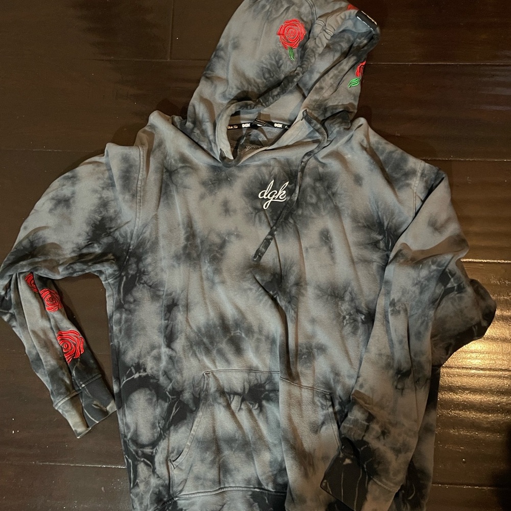 DGK Tie-Dye Hoodie with Red Rose Accents